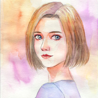 女性の顔の水彩画